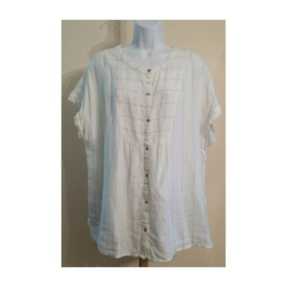 Christian Siriano 100% linen white with pastel stripes button top button… - Picture 1 of 4